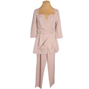 SHEIN Blush Pink 2PC Pants‎ Set Pearl Button Peplum Top Medium NWOT